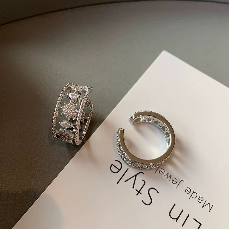 2025 new full diamond zircon wide version hexagram star opening ring women's fashion personality light luxury niche high sense