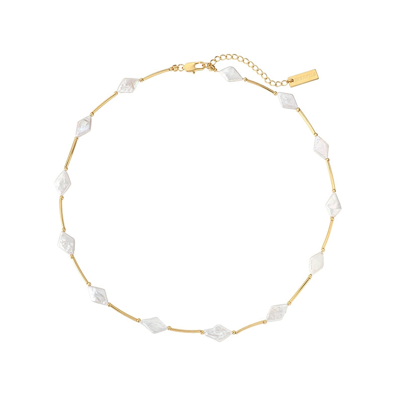 European and American French natural freshwater rhombus irregular baroque pearl necklace women's light luxury niche high-end neck chain