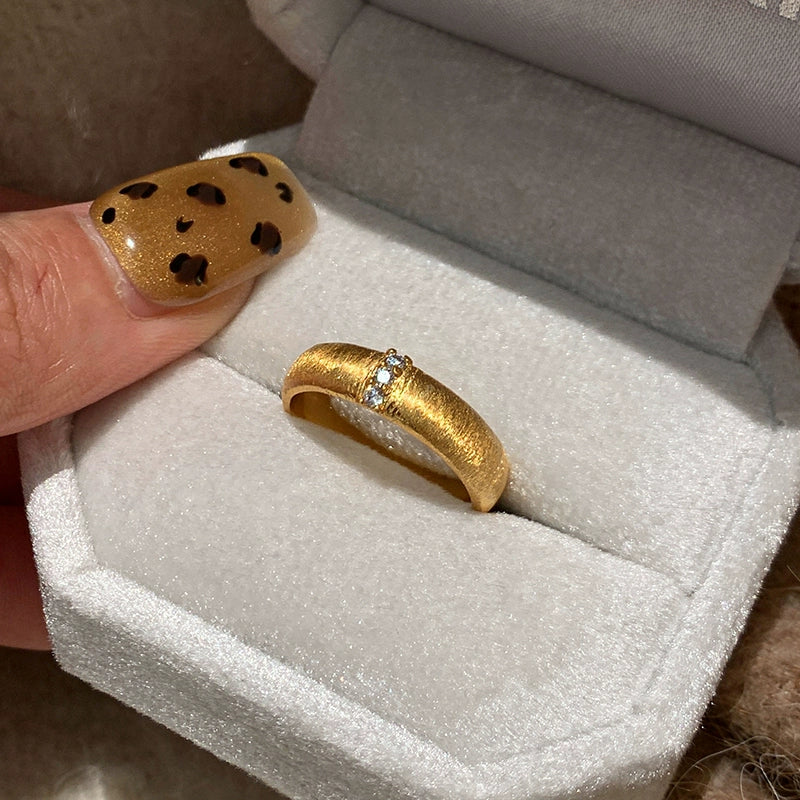 Non-fading retro matte brushed gold diamond plain ring index finger ring women's niche design light luxury high sense