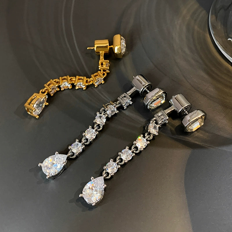 European and American temperament long diamond-encrusted fringed earrings women's niche design sense high-end light luxury small face unique earrings
