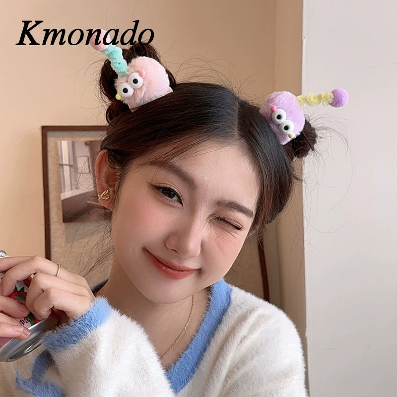 Kmonado Internet celebrity new plush color cute little monster hairpin fluff hairpin children funny headgear