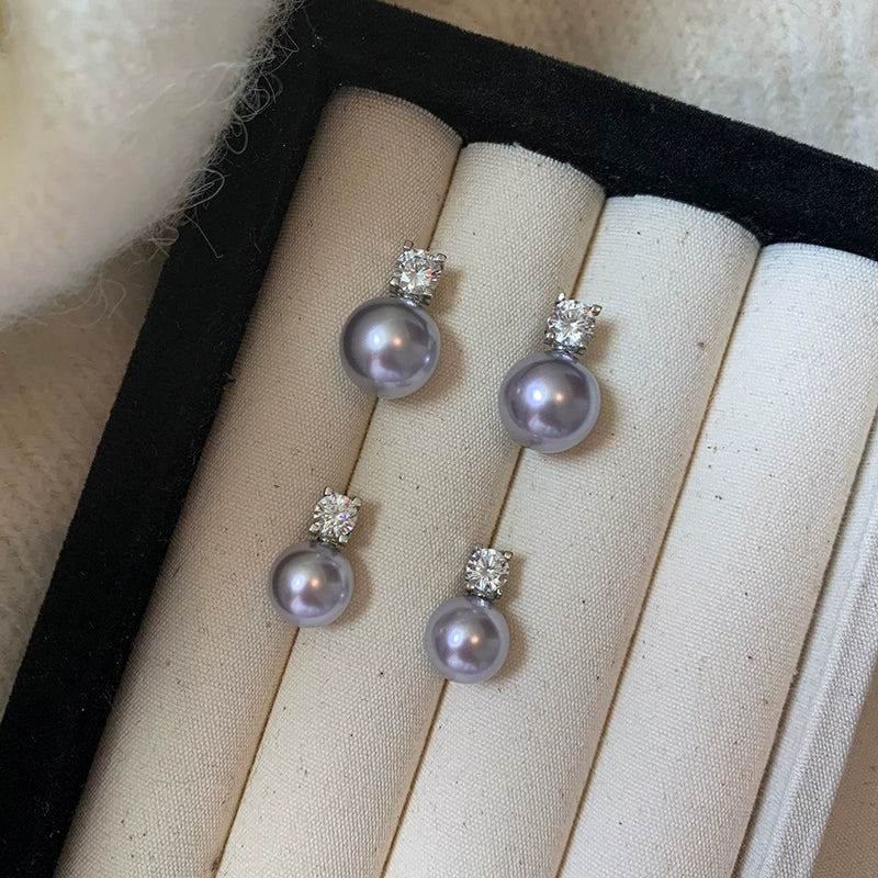 Sterling silver French purple pearl Princess Diana earrings women's high-end French light luxury high-end 2025 new stud earrings
