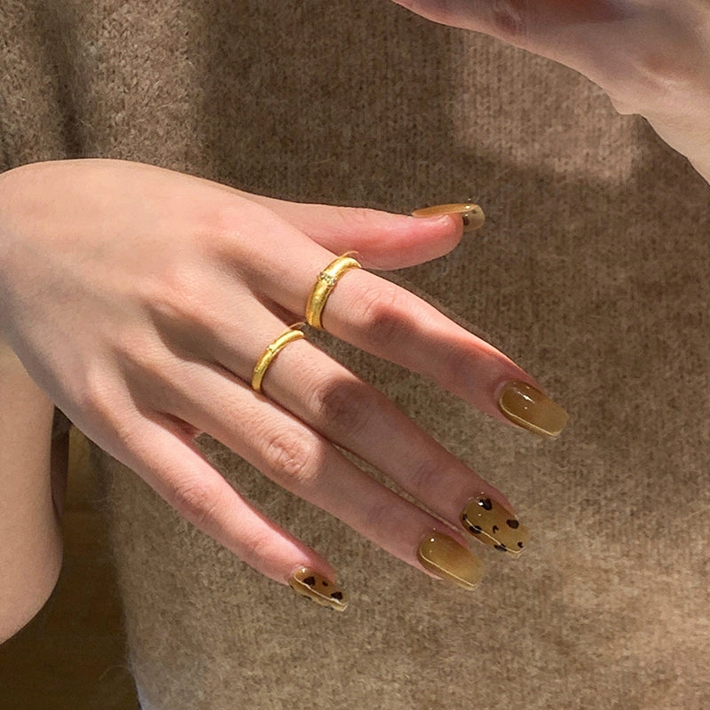 Non-fading retro matte brushed gold diamond plain ring index finger ring women's niche design light luxury high sense