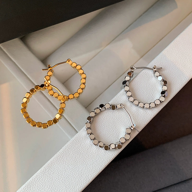 Small and simple metal sugar cube broken silver earrings women's 2025 new light luxury niche gold French ear buckle earrings