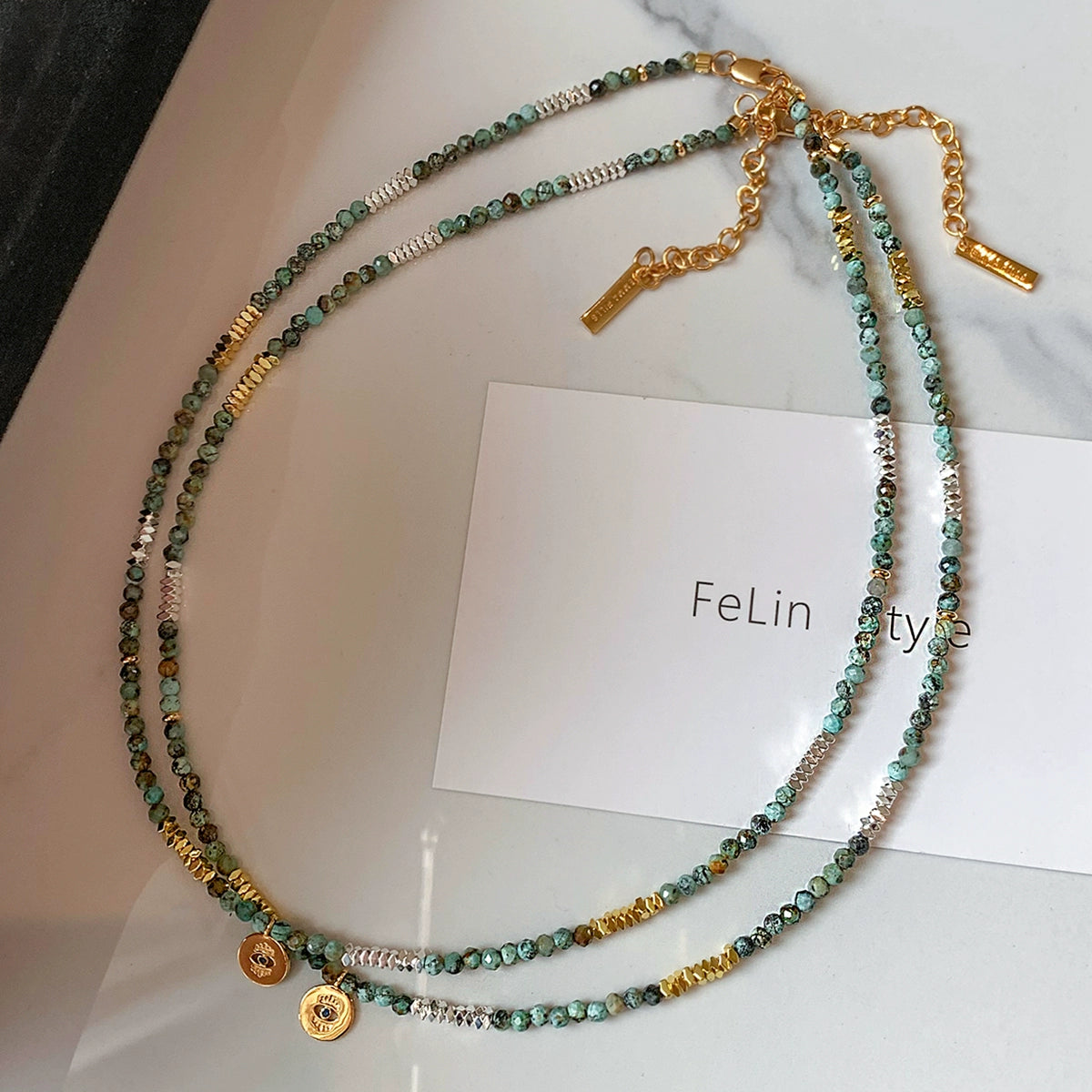 Devil's Eye Pendant African Turquoise Green Beaded Necklace Women's Summer Vacation Light Luxury Premium Necklace