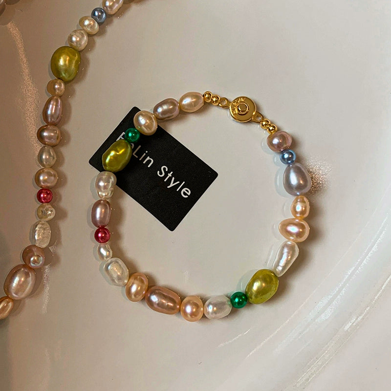 Dopamine Color Natural Freshwater Pearl Bracelet Women's Summer Light Luxury Exquisite Niche 2025 New Bracelet