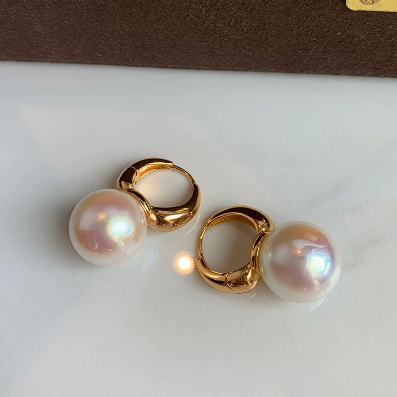 French real hemp silver gray Australian white pearl earrings women's new niche high-end temperament earrings stud earrings