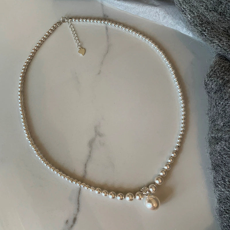 925 Sterling Silver Broken Silver Australian White Pearl Pendant Necklace Women's Accessories Summer Light Luxury Premium Collarbone Necklace