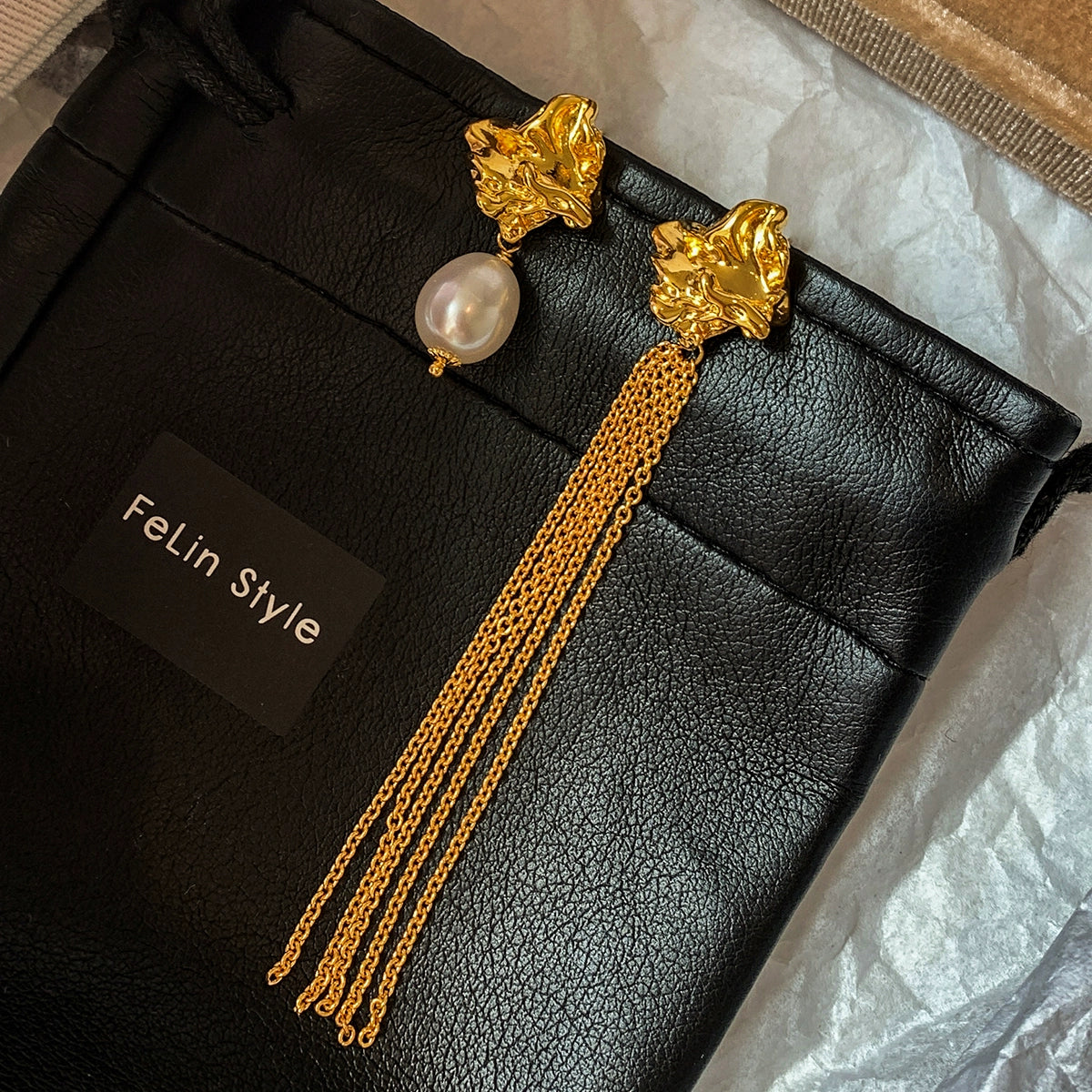 French European and American retro asymmetrical long fringed pearl earrings women's light luxury high-end niche medieval earrings earrings