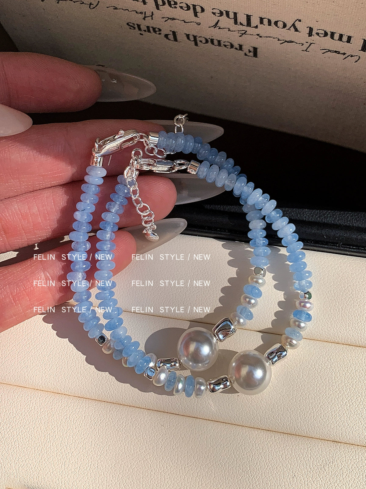 Natural pearl aquamarine pearl beaded bracelet women's summer light luxury exquisite fashion high-end bracelet jewelry