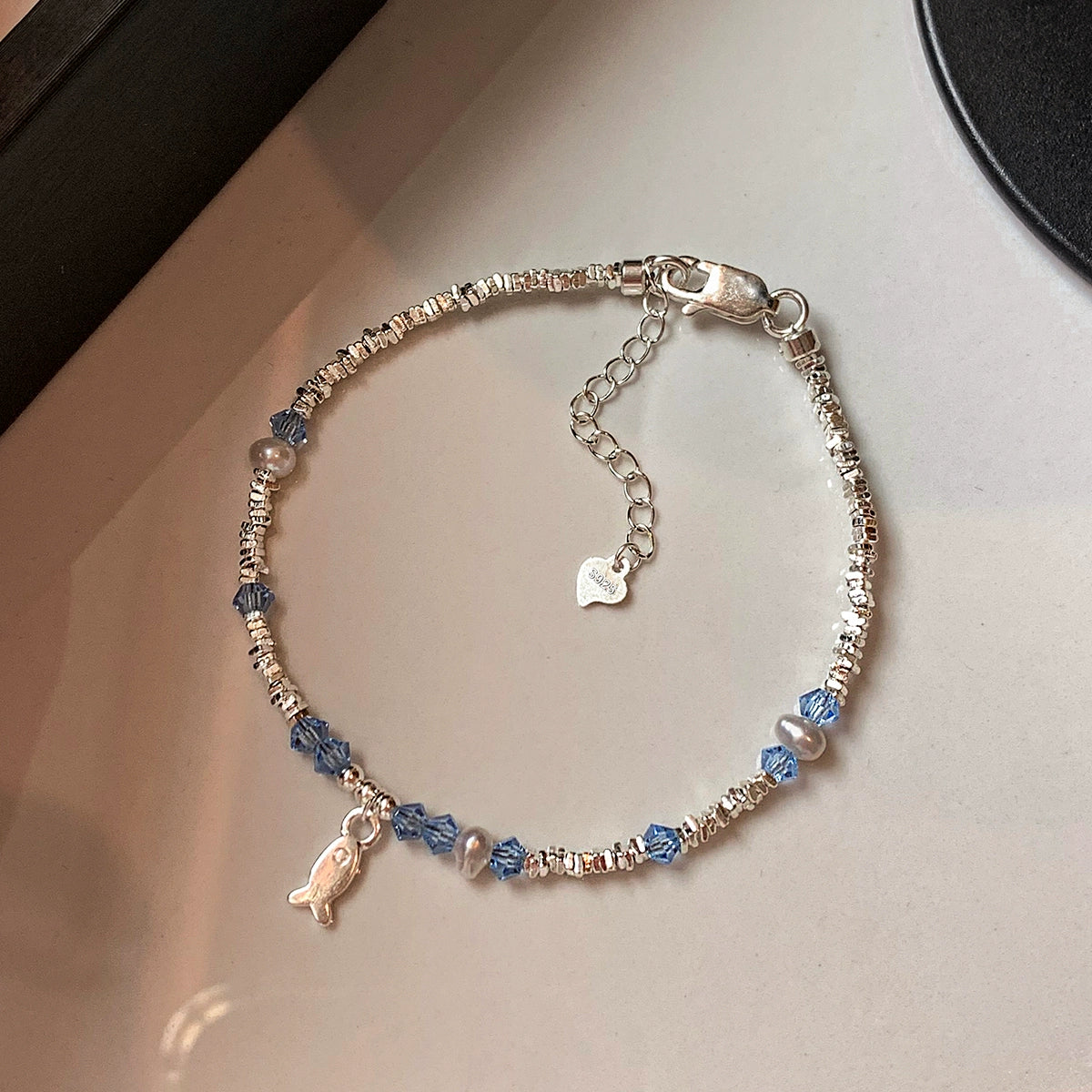 925 sterling silver broken silver aquamarine natural pearl bracelet women's light luxury exquisite fashion high-end bracelet