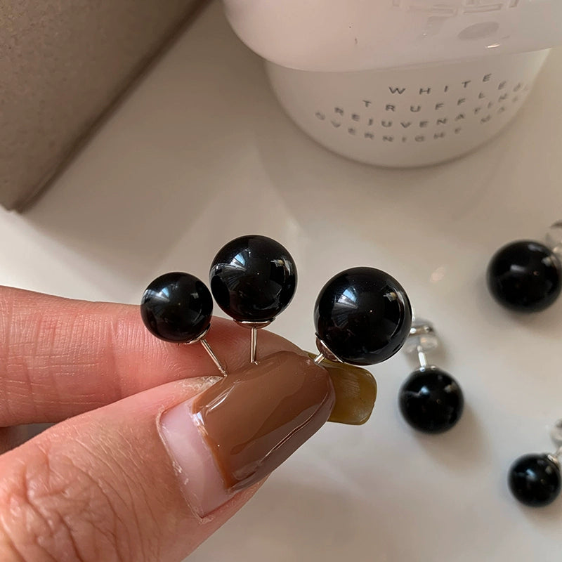 S999 Silver Needle Unique Design Black Pearl Stud Earrings Women's Niche Design Sense High-end Unique High-end Earrings Earrings