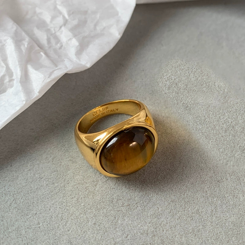 Rad retro large size tiger's eye stone index finger ring women's medieval niche design sense high fashion personality