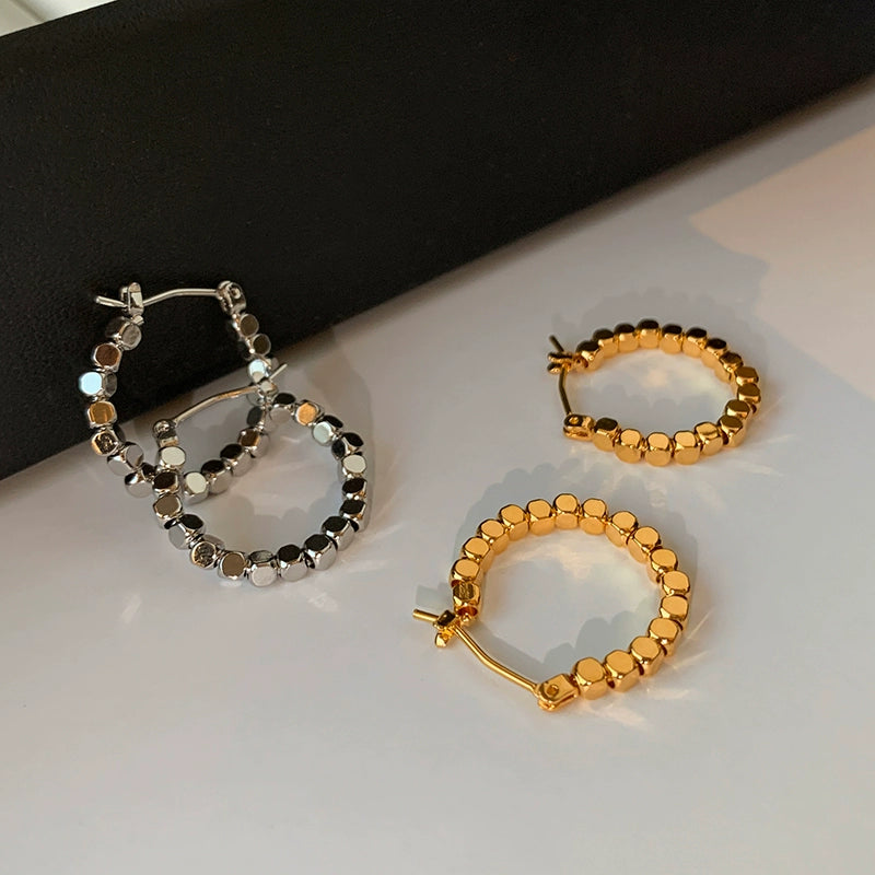 Small and simple metal sugar cube broken silver earrings women's 2025 new light luxury niche gold French ear buckle earrings