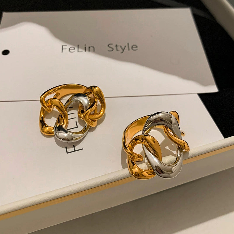 Unique design European and American gold and silver splicing chain middle finger index finger ring women's fashion personality exquisite light luxury high sense