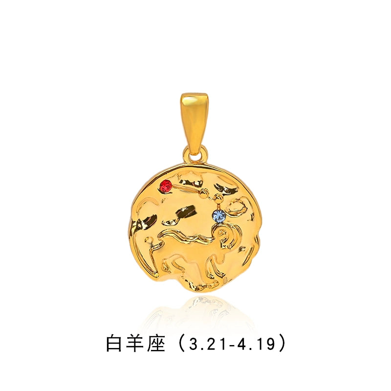 Twelve constellations gold coin pendant dopamine color beaded necklace women's summer accessories light luxury niche collarbone chain