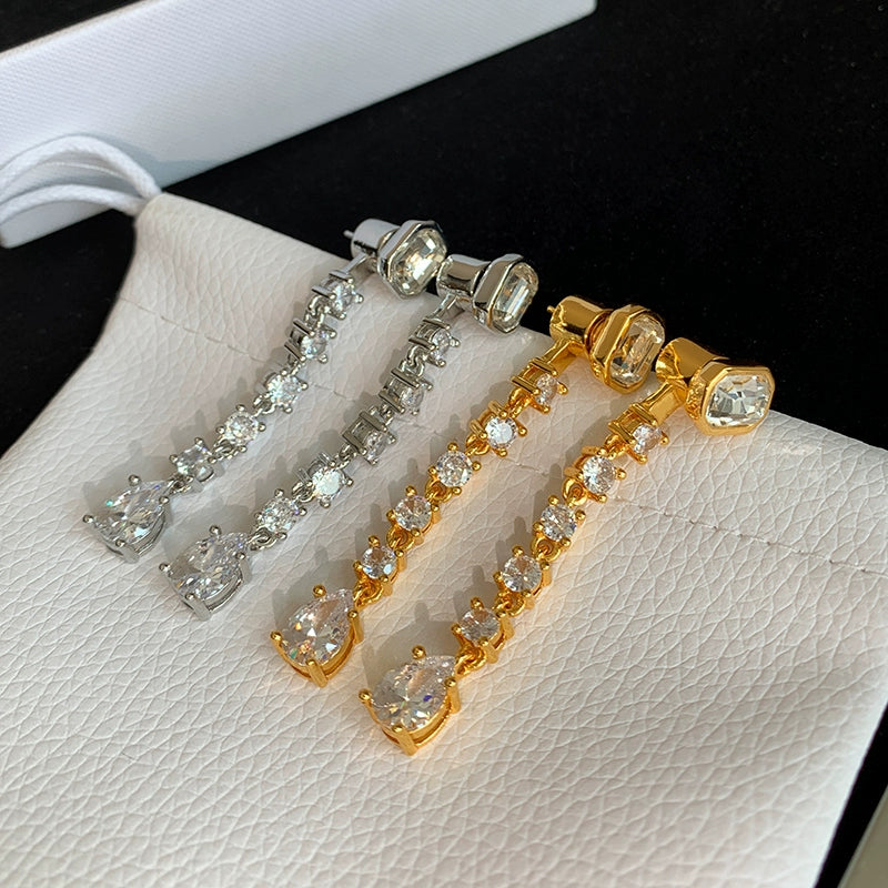 European and American temperament long diamond-encrusted fringed earrings women's niche design sense high-end light luxury small face unique earrings