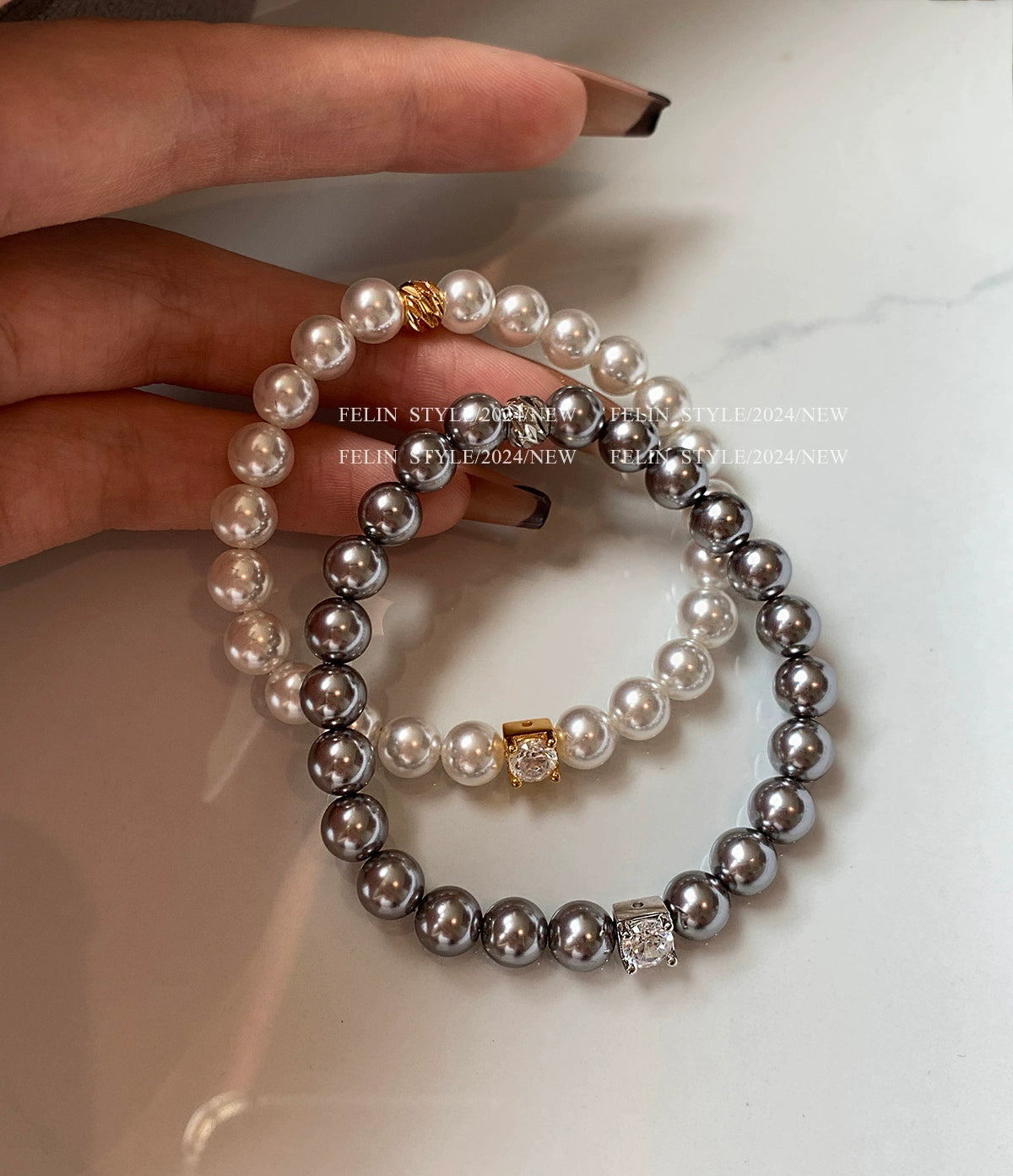 Aurora Maduo, hemp gray Australia white diamond pearl bracelet, girls light luxury exquisite niche 2025 new bracelet.