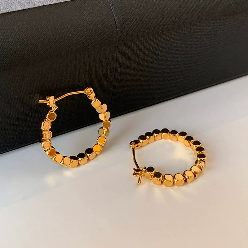 Small and simple metal sugar cube broken silver earrings women's 2025 new light luxury niche gold French ear buckle earrings