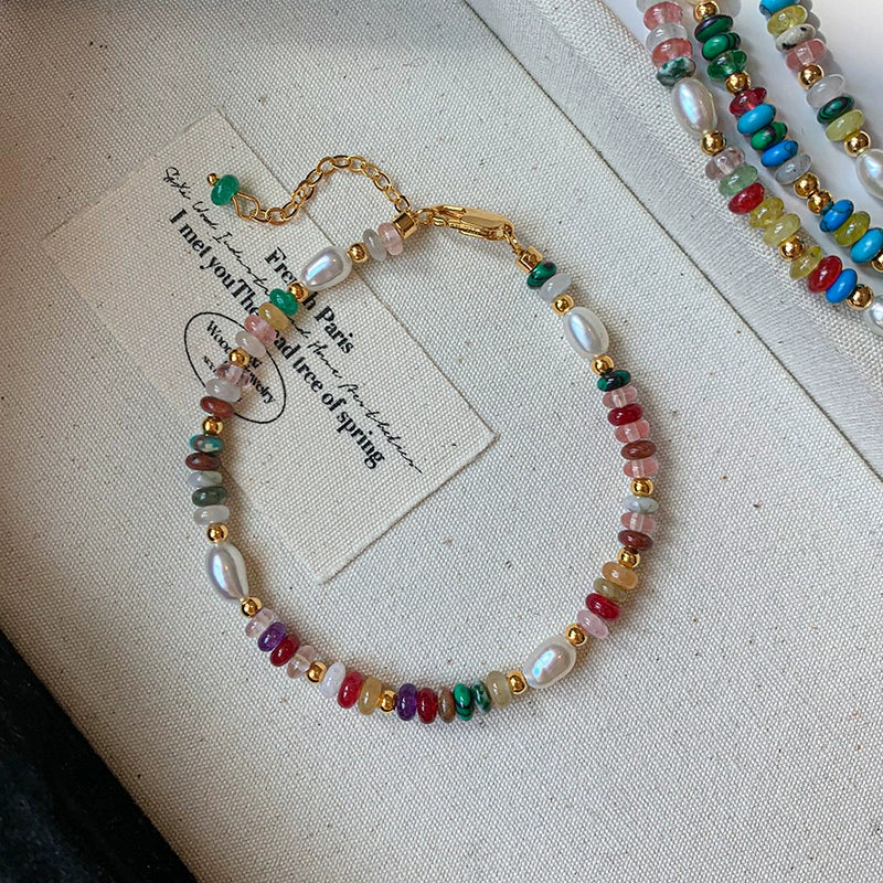 Natural stone pearl colored glazed dopamine beaded bracelet women's summer light luxury niche 2025 new bracelet