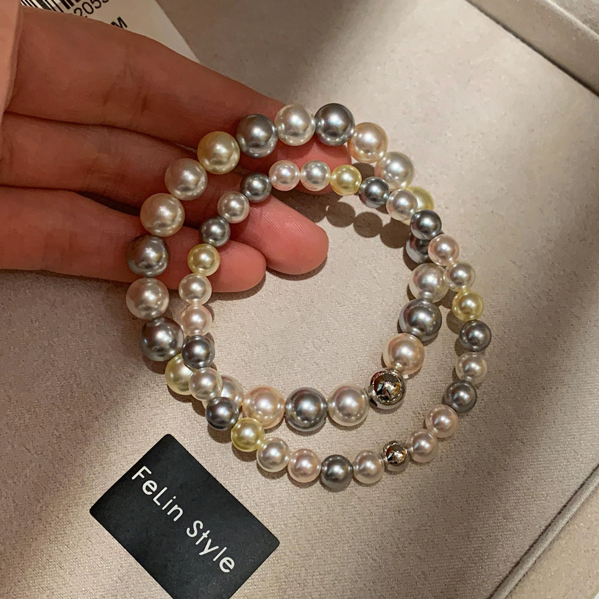 S Home Aurora Grey Pink Candy Mixed Color Pearl Bracelet Women's Light Luxury Niche Exquisite Premium 2025 New Bracelet