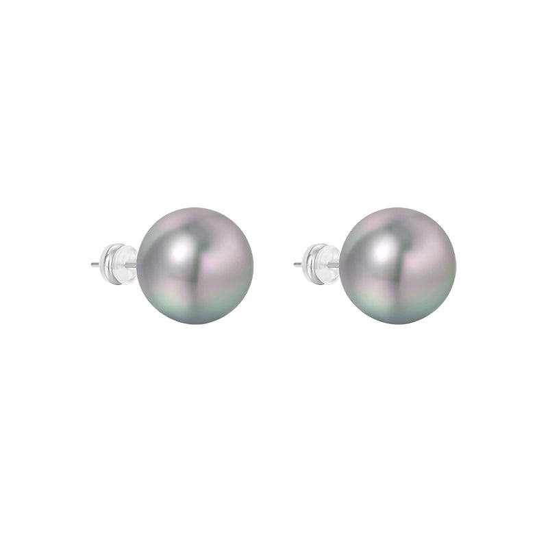 French real hemp platinum silver gray colorful large pearl stud earrings women's exquisite light luxury high-end earrings earrings