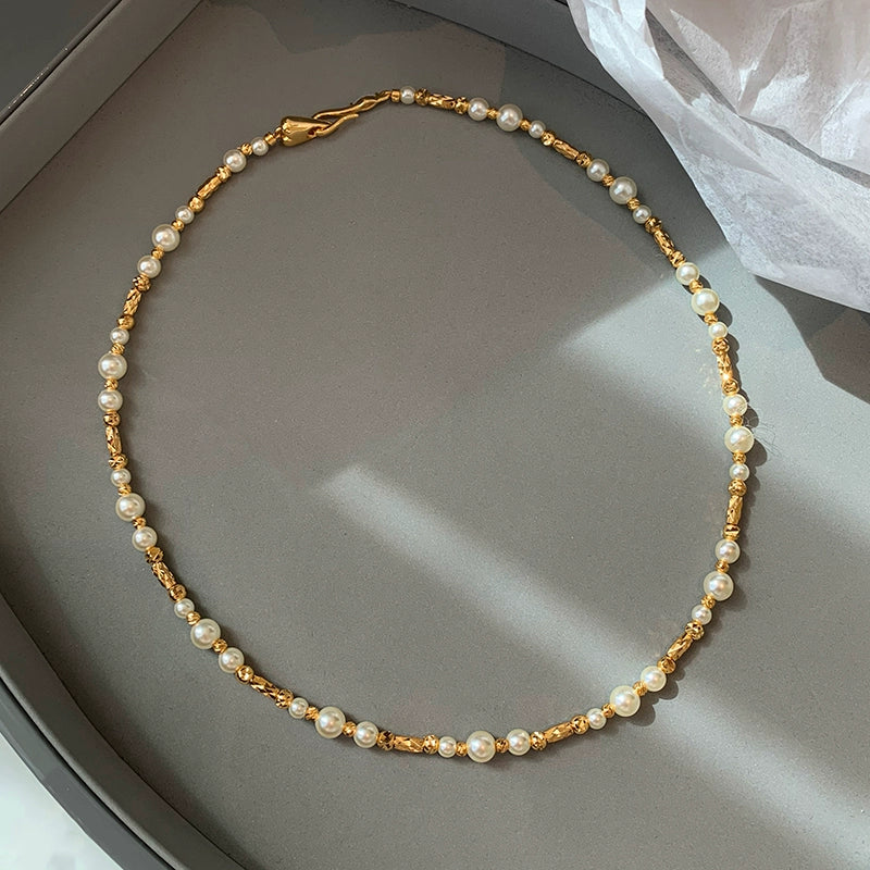 Maduo hemp gray gypsy French long pearl necklace women's light luxury niche double-layer stacked collarbone chain neck chain