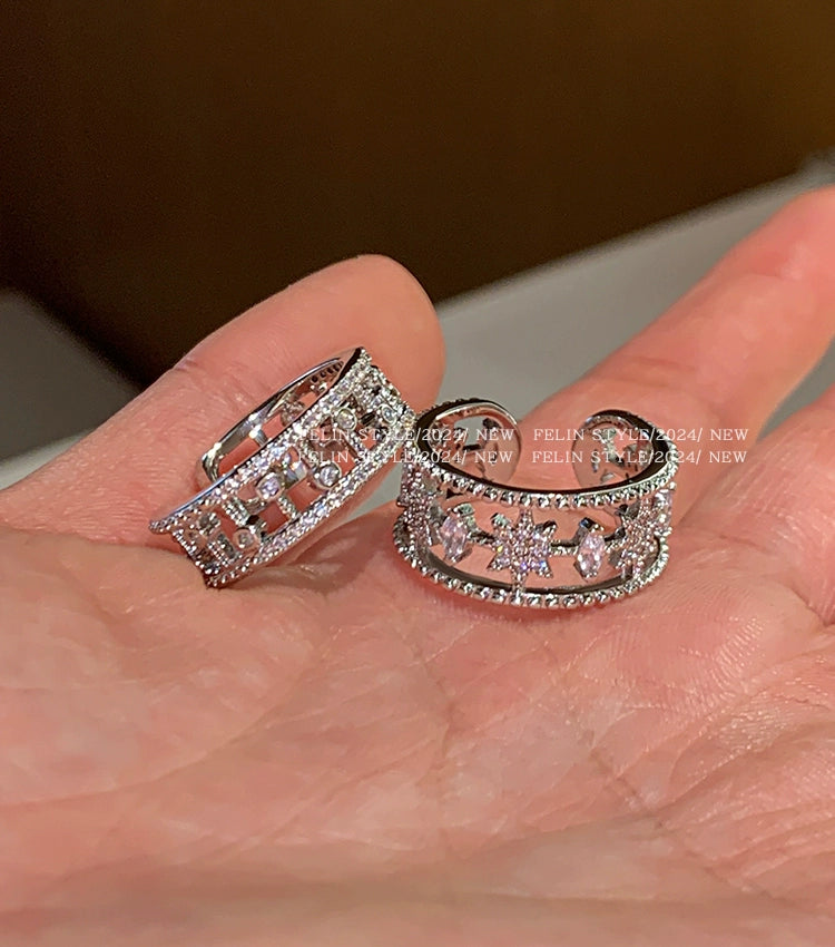 2025 new full diamond zircon wide version hexagram star opening ring women's fashion personality light luxury niche high sense