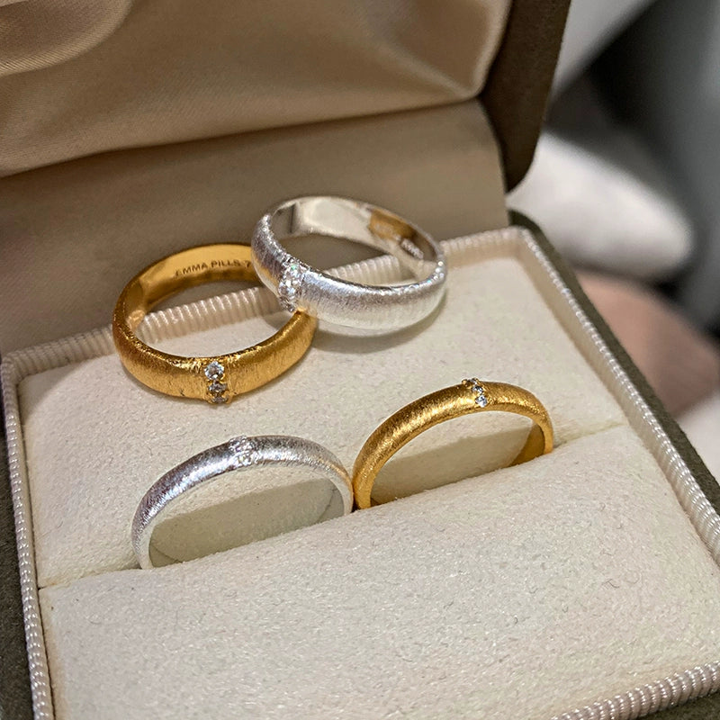 Non-fading retro matte brushed gold diamond plain ring index finger ring women's niche design light luxury high sense