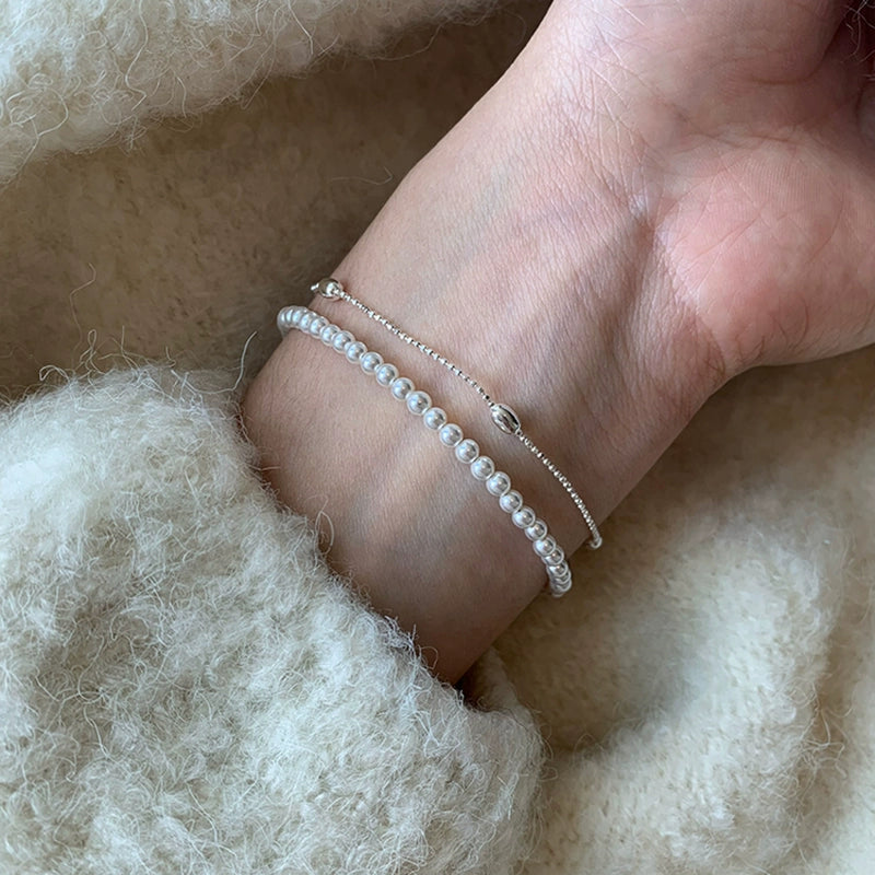 925 sterling silver Australian white millet bead pearl bracelet women's light luxury niche exquisite double-layer stacking