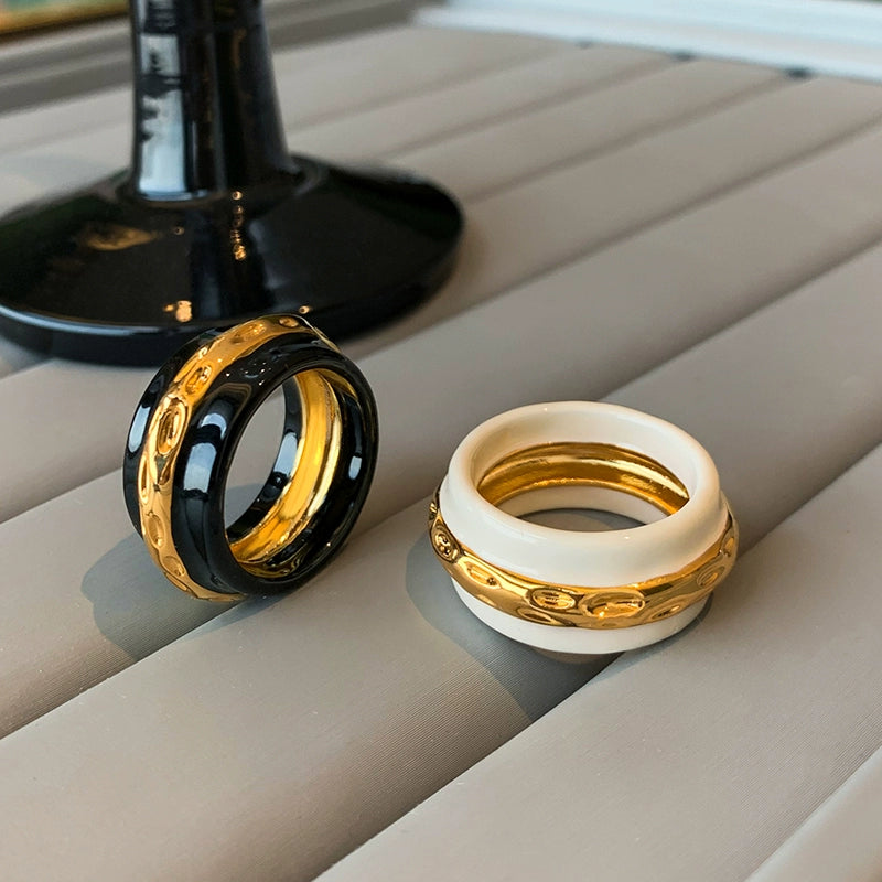 European and American black gold tide brand wide version index finger ring women's niche design sense advanced light luxury exquisite fashion personalized ring