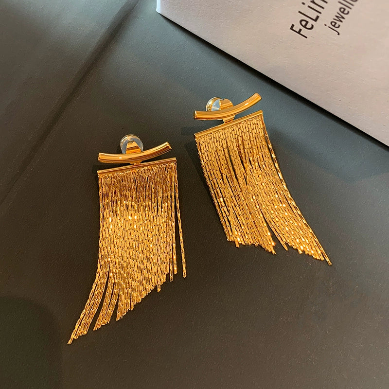 Smile Waterfall long fringed earrings for women show a small face, light luxury, niche high-end sense, unique high-end stud earrings and ear jewelry