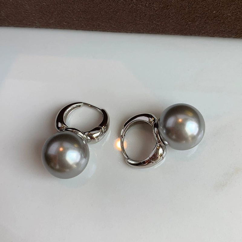 French real hemp silver gray Australian white pearl earrings women's new niche high-end temperament earrings stud earrings