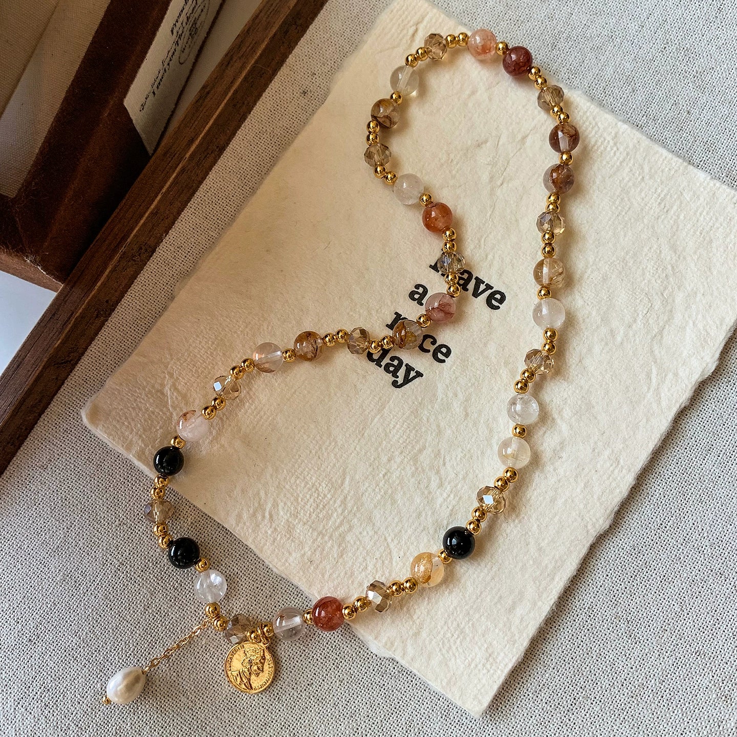 Double-layer stacked wearing lucky yellow pink crystal bracelet women's summer 2025 new light luxury niche exquisite premium bracelet