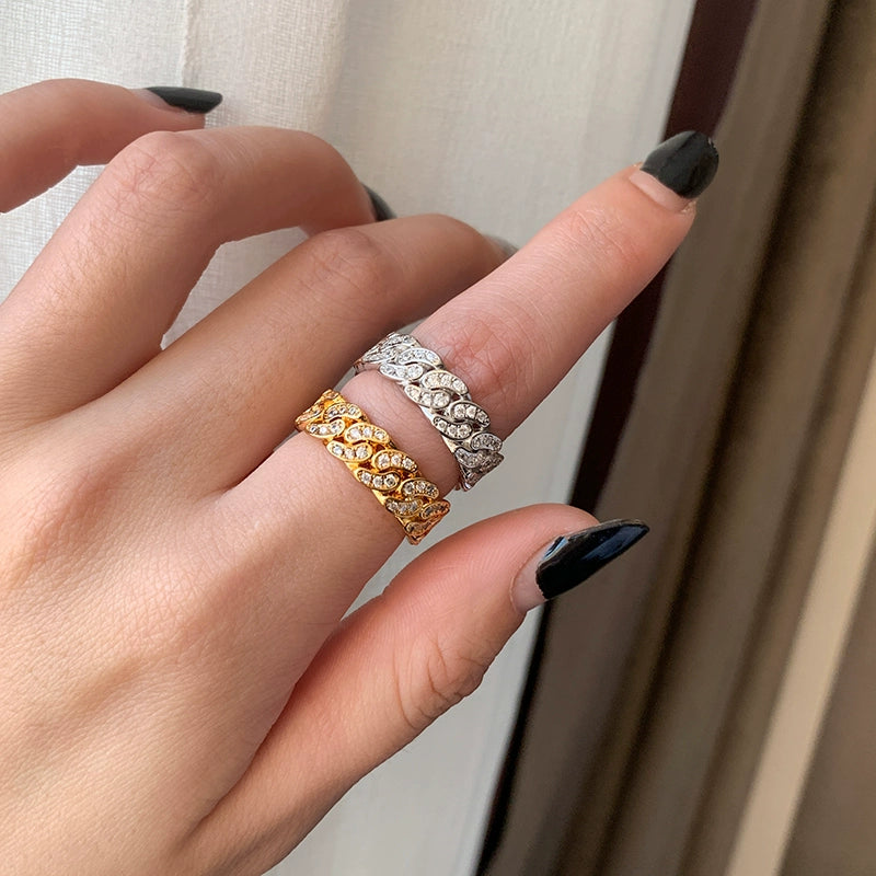 European and American ins diamond-set simple index finger ring women's niche design sense high-end light luxury fashion personalized gold ring