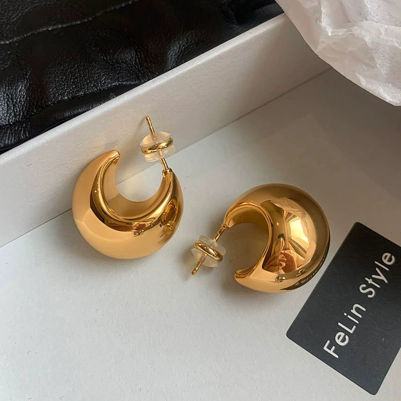 European and American simple metal water drop earrings women's light luxury niche 2025 new cold wind gold high-end earrings earrings