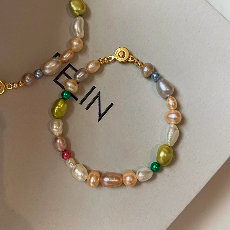 Natural freshwater baroque pearl rainbow dopamine bracelet women's light luxury exquisite niche 2025 new bracelet