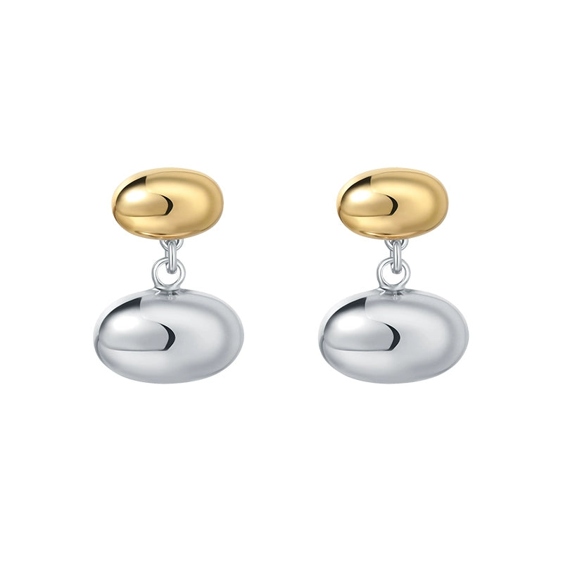 Gold and silver contrasting color bean stud earrings women's high-end niche design sense high-end simple temperament metal unique earrings earrings