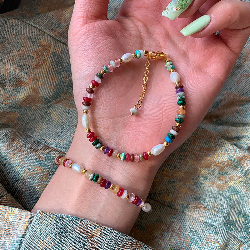 Natural stone pearl colored glazed dopamine beaded bracelet women's summer light luxury niche 2025 new bracelet