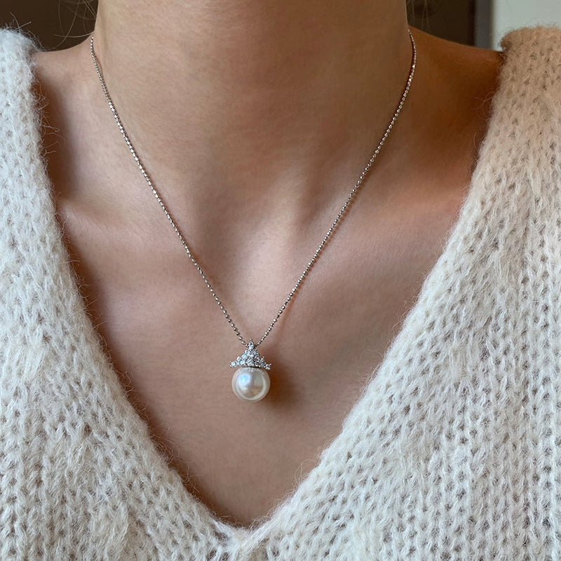 925 sterling silver ice and snow queen single pearl pendant necklace women's high-end light luxury 2025 new neck chain sweater chain