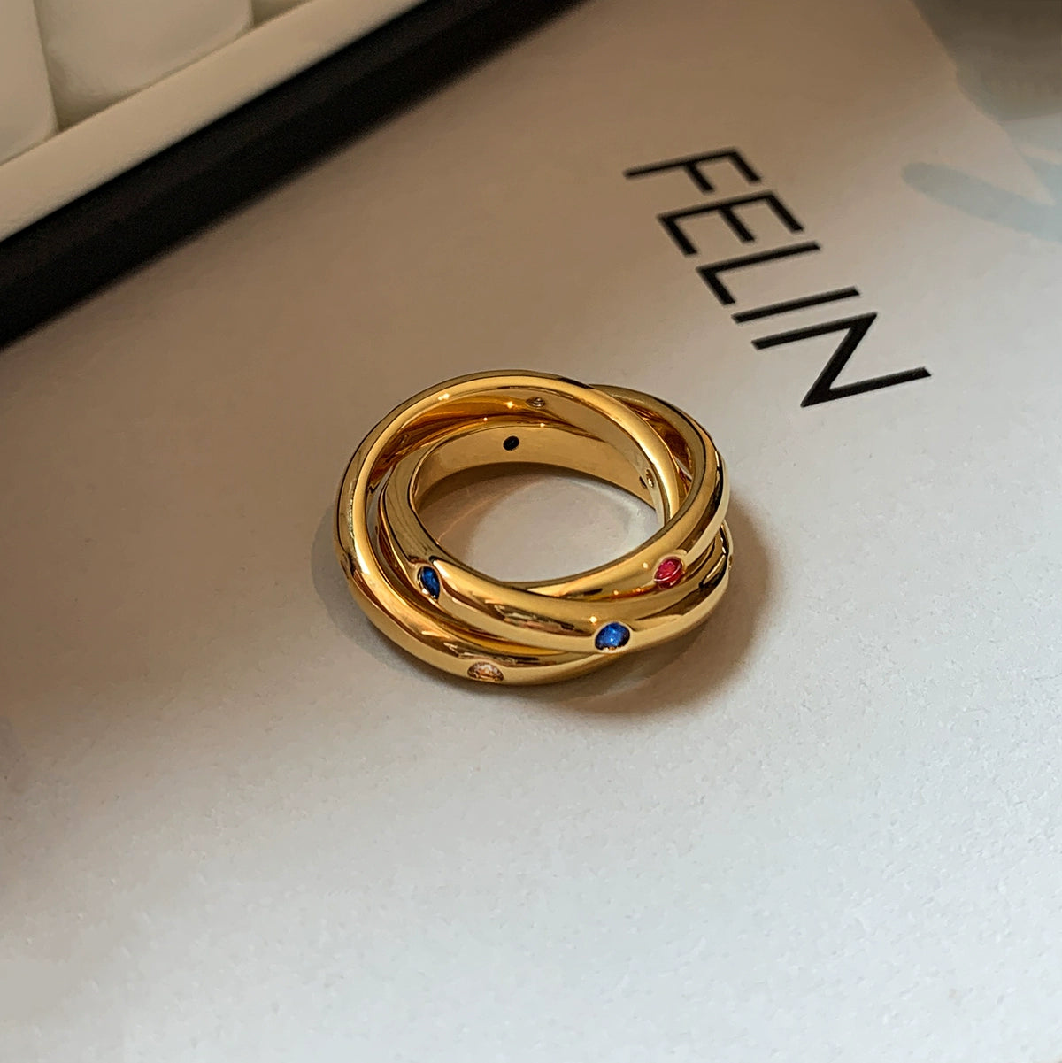 Europe, America, exaggerated personality, multi-layer metal ring with diamond color ring, women's light luxury niche design sense, high-end accessories