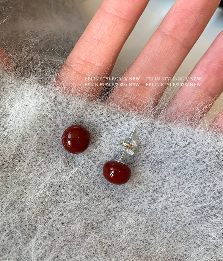 925 silver needle cherries 2025 New Year's Eve red stud earrings women's high-end earrings new high-end temperament earrings