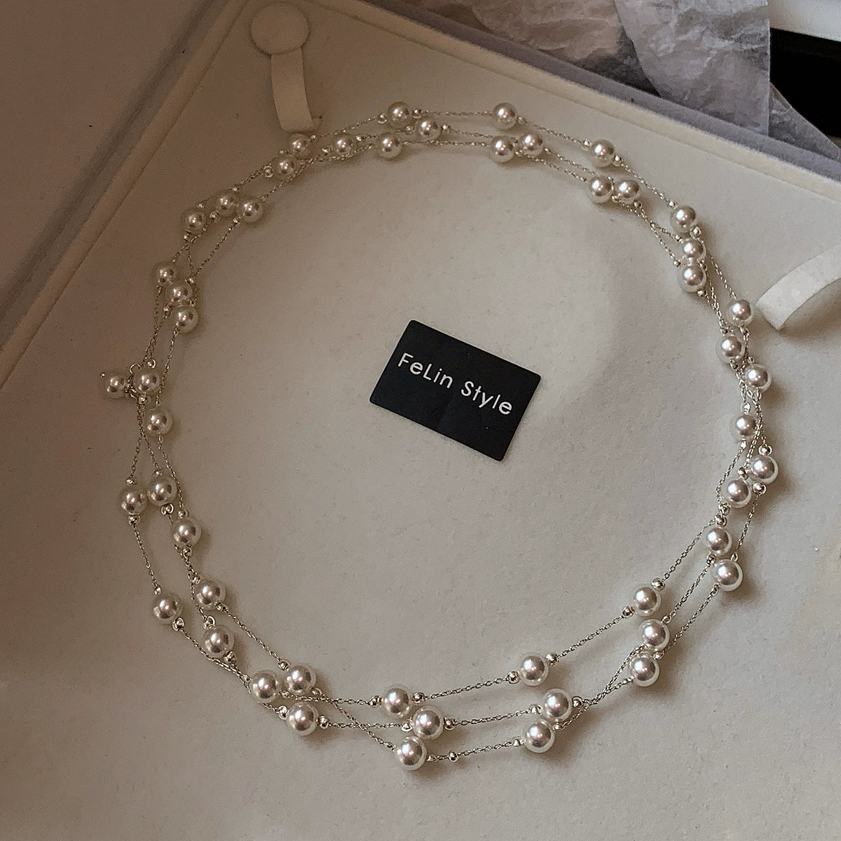 925 sterling silver gypsy star real hemp silver gray pearl necklace women's long double-layer multi-layer stacked premium neck chain