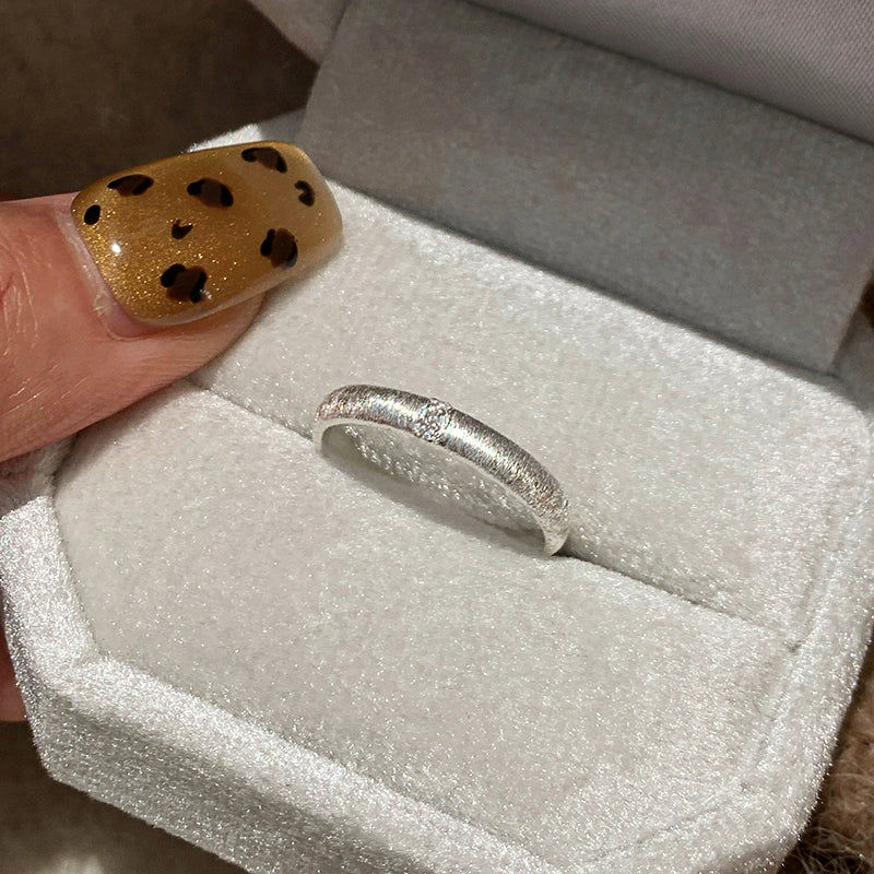 Non-fading retro matte brushed gold diamond plain ring index finger ring women's niche design light luxury high sense