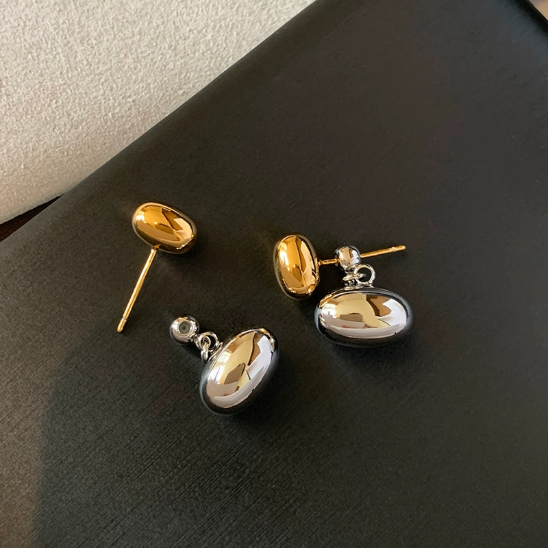 Gold and silver contrasting color bean stud earrings women's high-end niche design sense high-end simple temperament metal unique earrings earrings