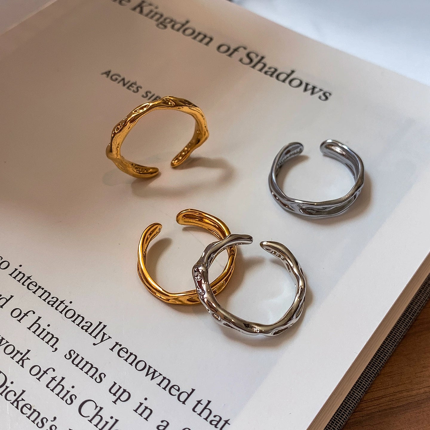 European and American irregular metal plain ring gold and silver middle finger index finger opening ring women's opening adjustable light luxury advanced