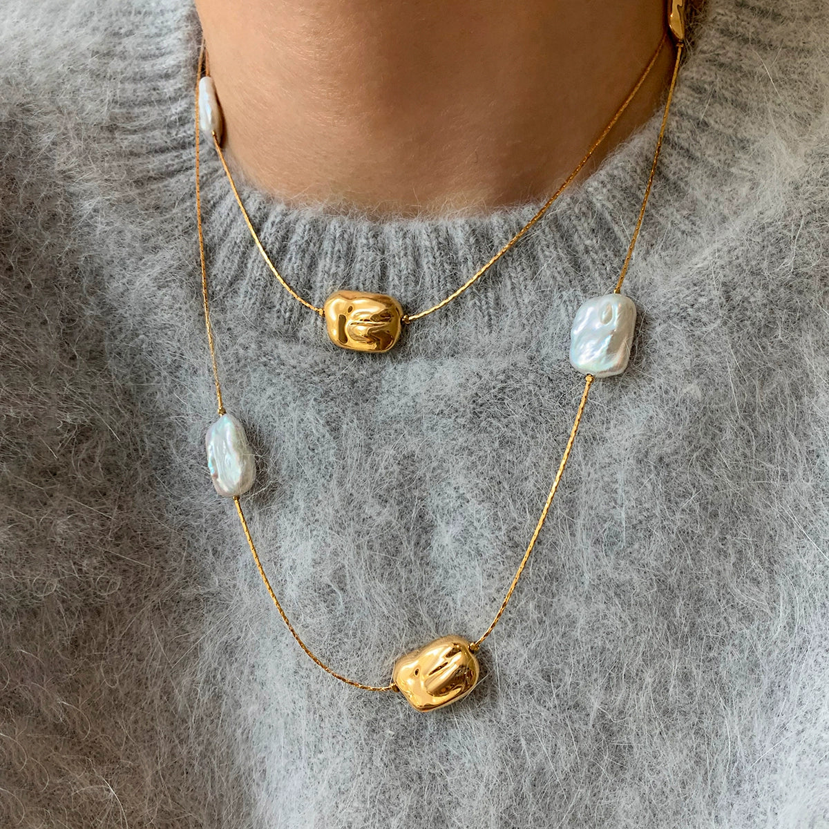 Natural Baroque Pearl Necklace Women's Accessories European and American French Light Luxury High Sense Niche Unique Long Sweater Chain