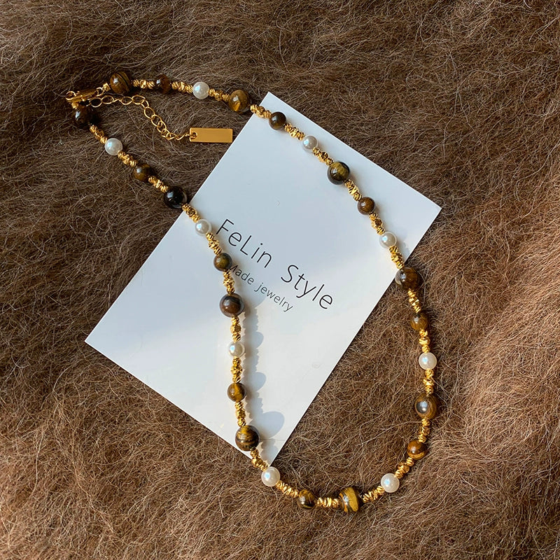 Original natural tiger's eye stone pearl bracelet for girls 2025 new light luxury niche high-end exquisite bracelet jewelry