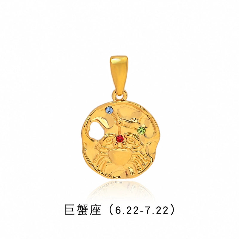 Twelve constellations gold coin pendant dopamine color beaded necklace women's summer accessories light luxury niche collarbone chain