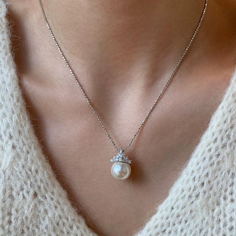 925 sterling silver ice and snow queen single pearl pendant necklace women's high-end light luxury 2025 new neck chain sweater chain